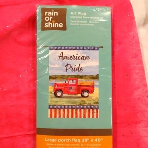 3/$30 Rain or Shine Lg Art Flag American Pride Vintage Truck American Flag NWT!